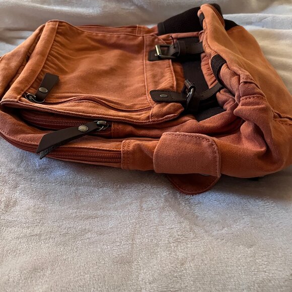 Canvas Cross Body Urban Sling Backpack w/ Vegan PU Leather Detail Burnt Orange - Picture 12 of 12